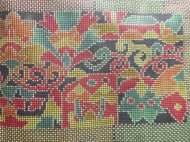 JAPANESE KIMONO / ANTIQUE KIMONO / SILK / DORO OSHIMA TSUMUGI (5 maruki) / WOVEN ABSTRACT SARASA PATTERN
